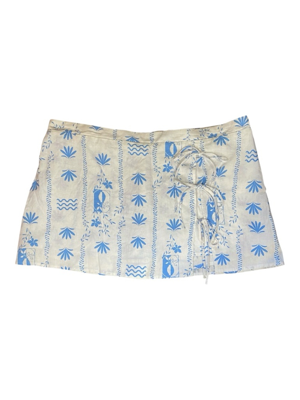 Wild Fable Linen Blend Wrap Mini Skort Blue White Side Tie Womens Size XL NWT